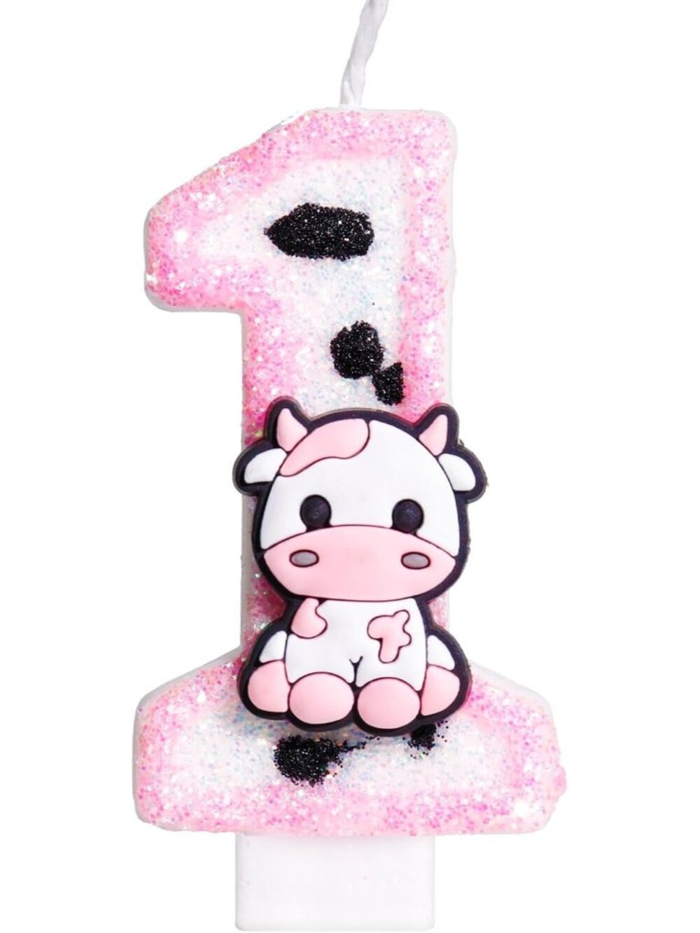 Pink Cow Glitter Birthday Candles Number 1 Birthday Decorations, Holy Cow Im One